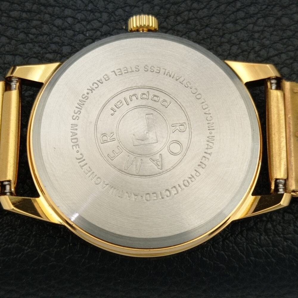 Vintage 1986 Roamer Manual Mens Gold Watch W/Metal Strap & Blue accents - Picture 8 of 9